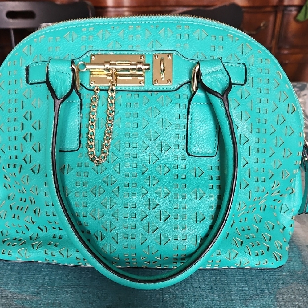 Green and Gold Satchel with Textured Design
